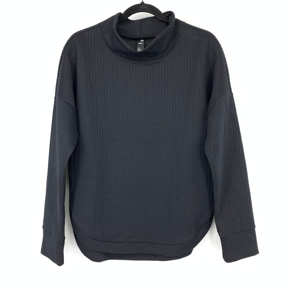 Gap Fit Pullover Cowl Neck Sweatshirt Womens Size Medium Black Snap Sides NEW